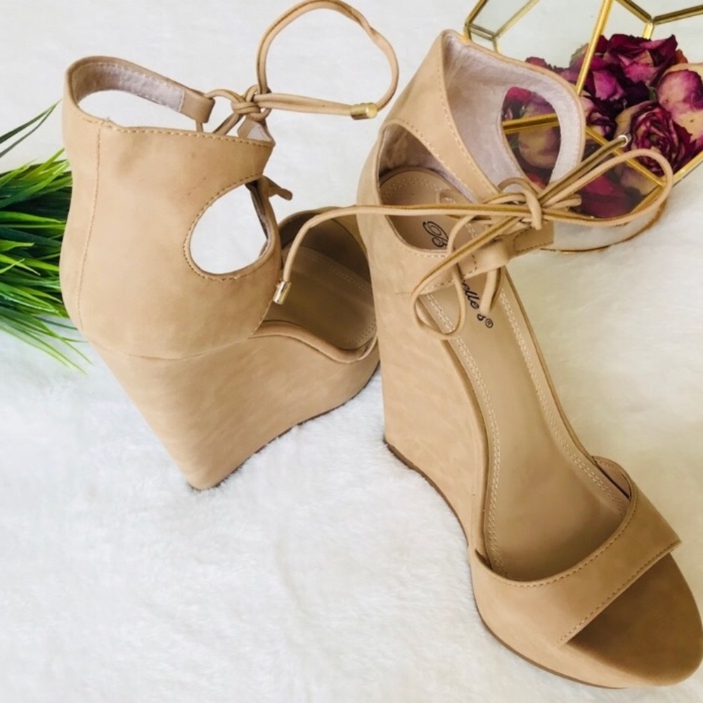 Brackelle’s Ankle Strap Nude Wedges